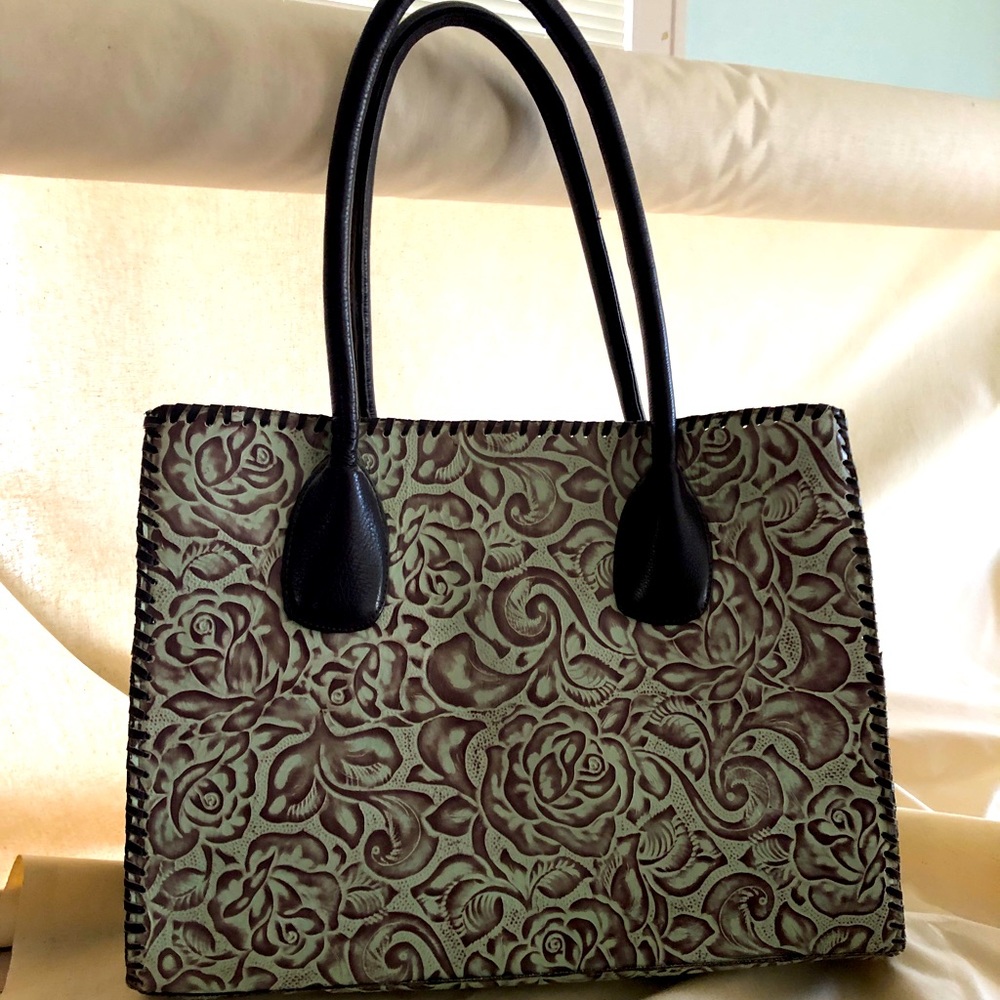 Overland Leather western hand tooled tote